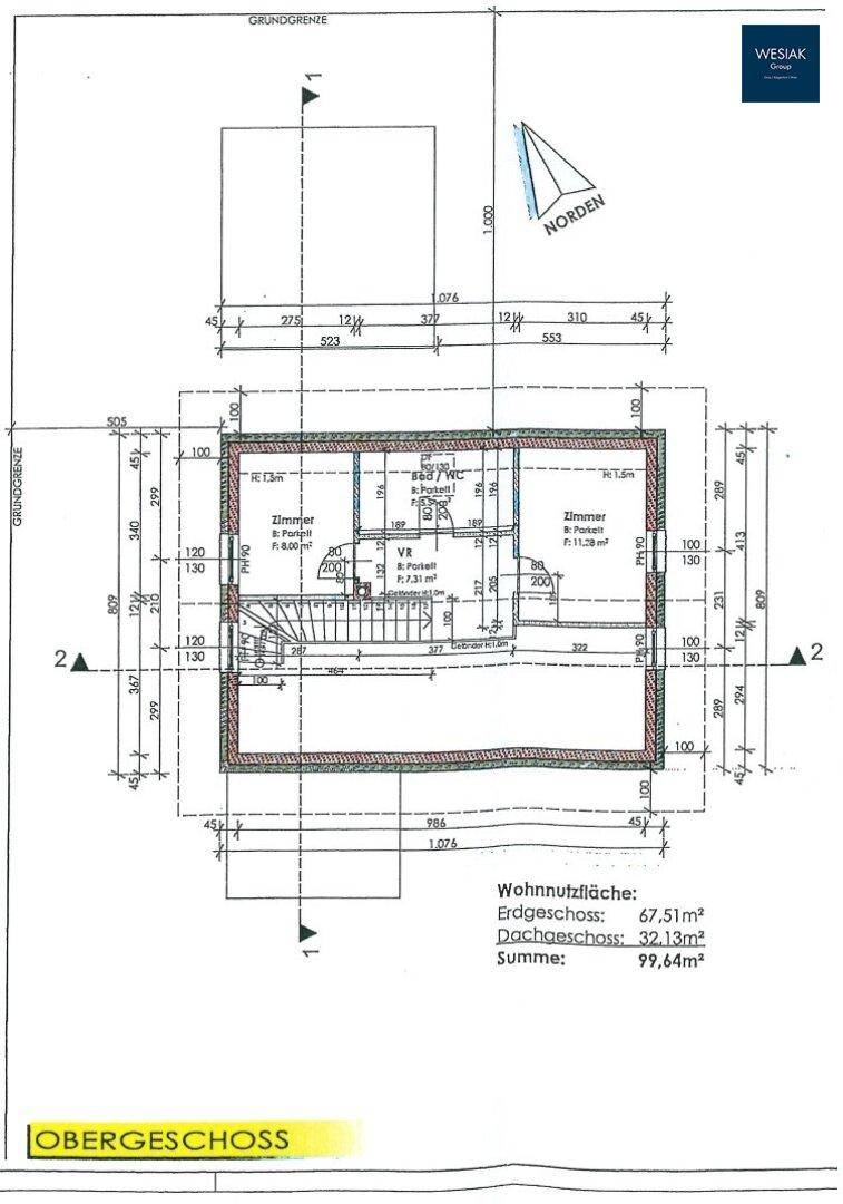 Plan Haupthaus Obergeschoss