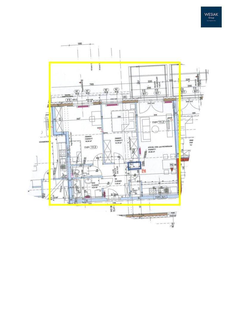 Detaillierter Grundrissplan der Wohnung mit klarer Raumaufteilung und eingezeichneten Maßen.