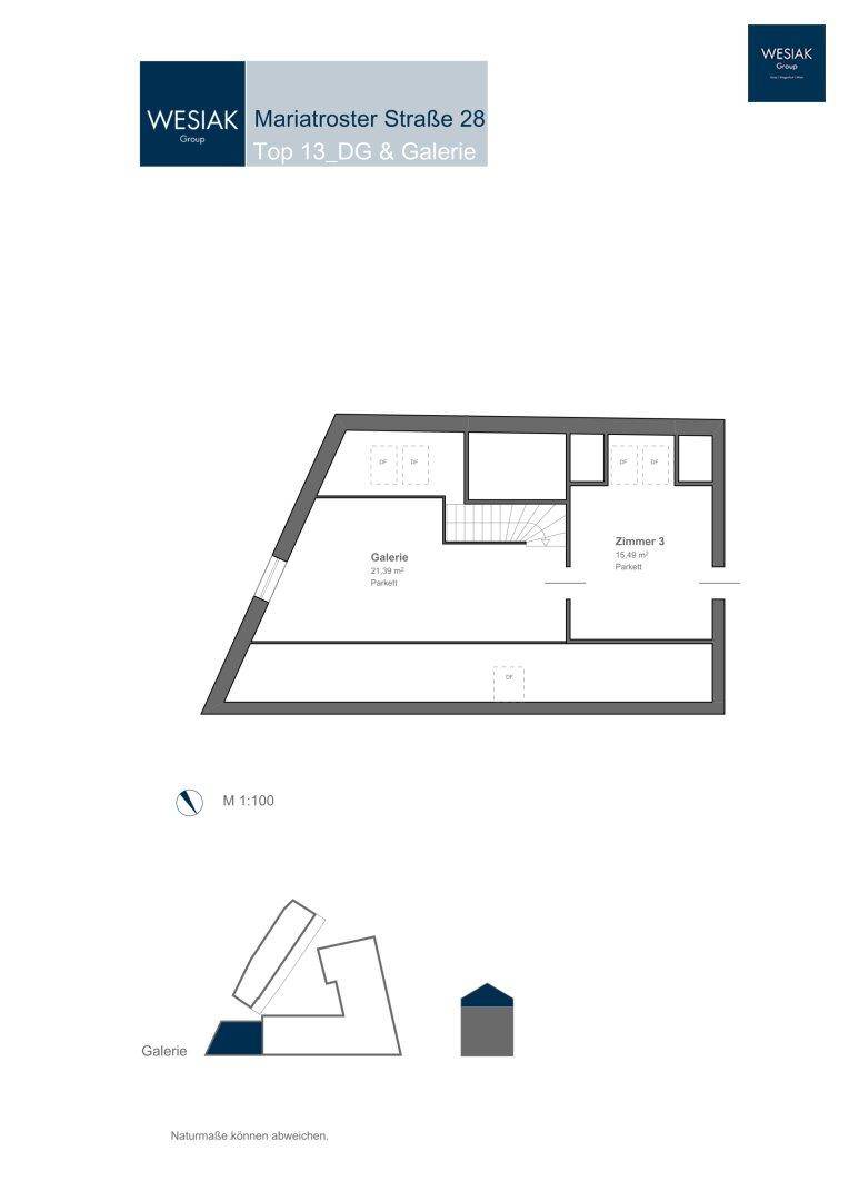 Grundriss der Galerie-Ebene mit offenem Bereich und einem weiteren Zimmer.