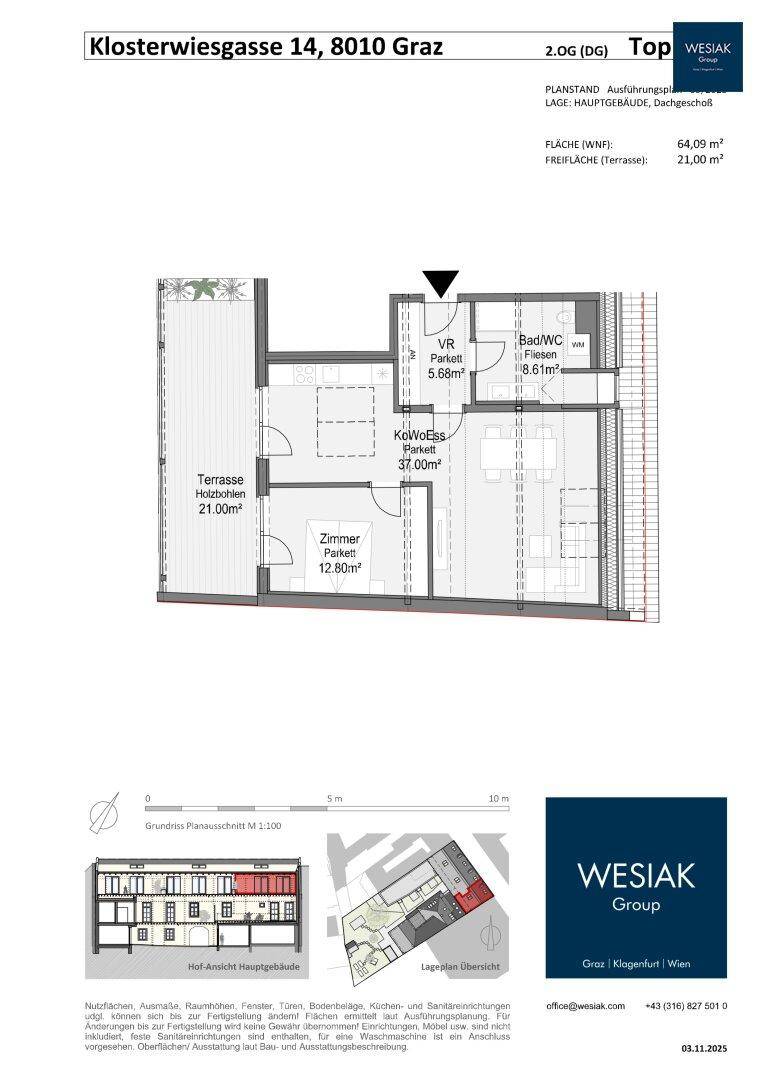 Detaillierter Grundriss einer Wohnung mit Terrasse und mehreren Zimmern.