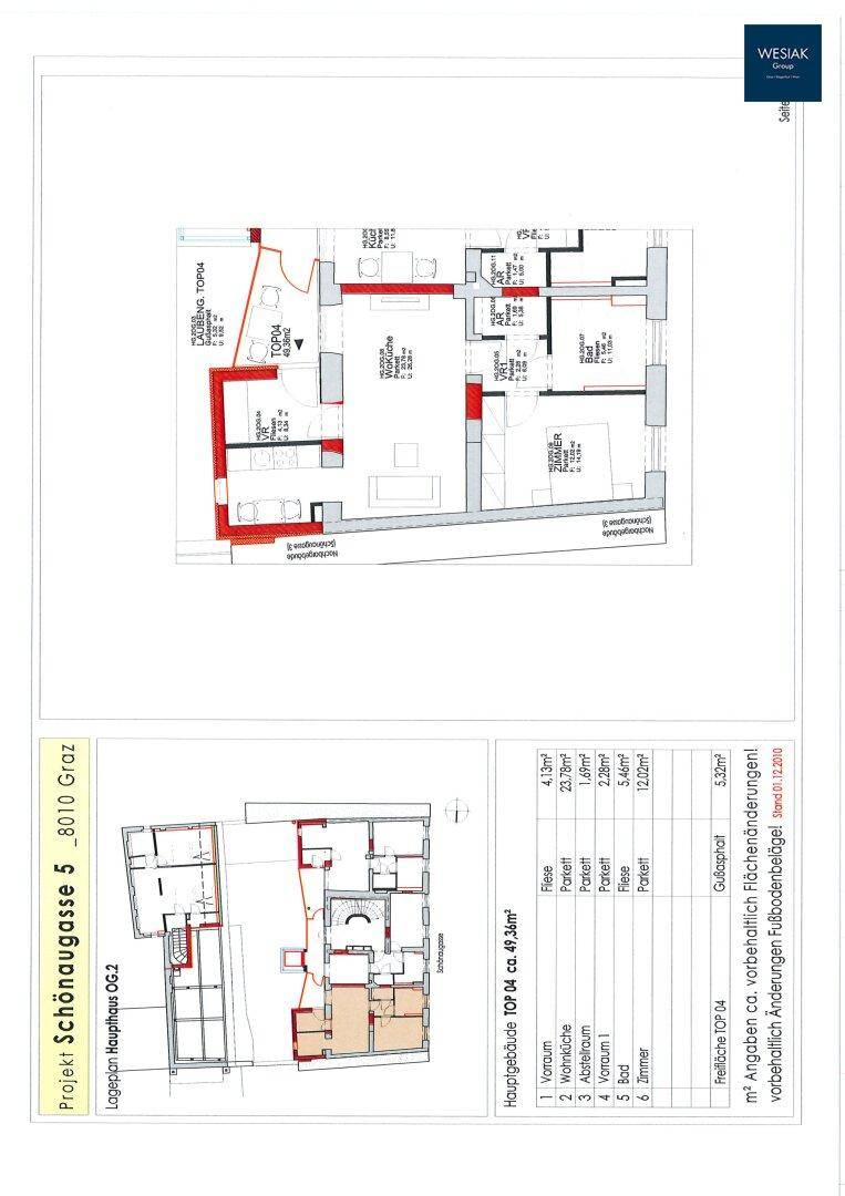 Grundrisspläne zeigen die Aufteilung einer Wohnung mit offenem Wohnbereich und Dachschrägen.