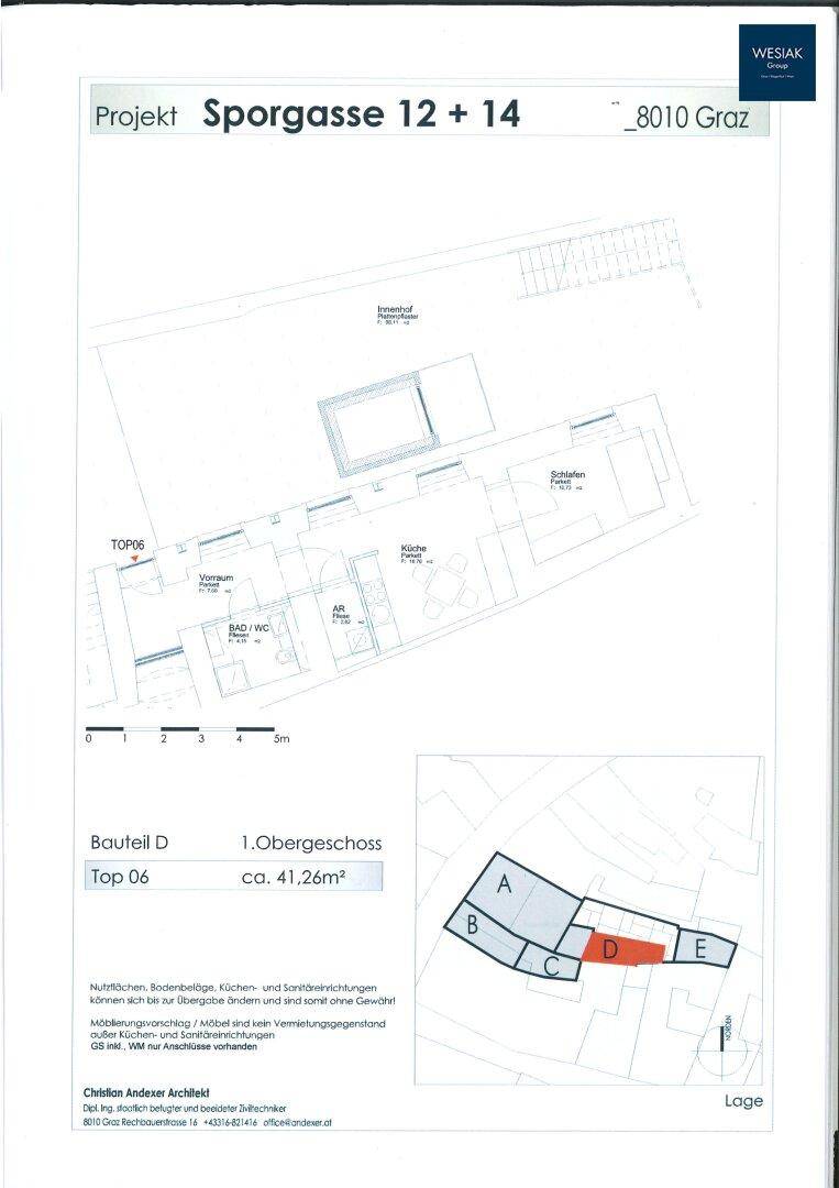 Grundriss für Top 06 im ersten Obergeschoss mit ca. 41.26m² Wohnfläche.