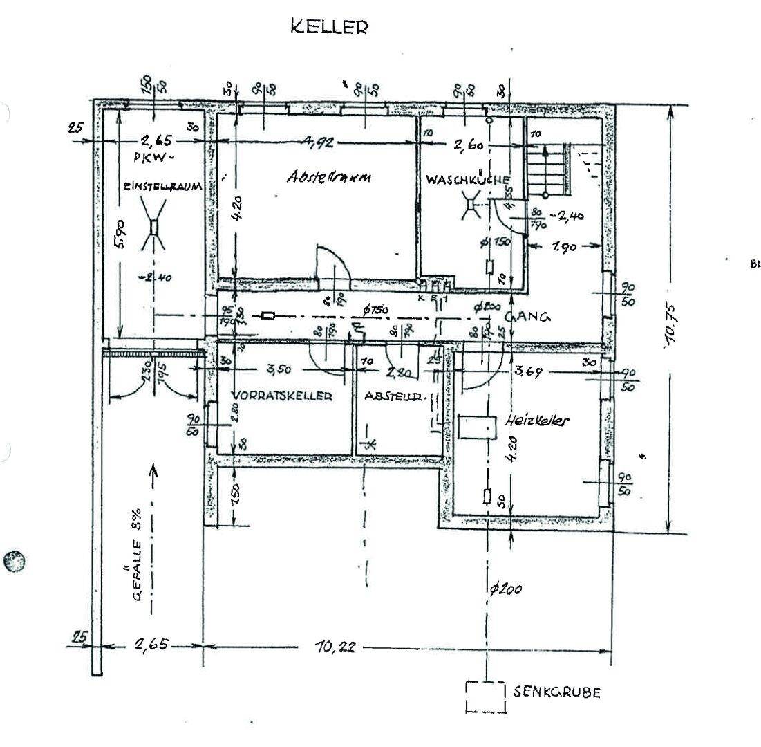Grundriss des Kellers mit Abstellräumen, Waschküche und Heizkeller.