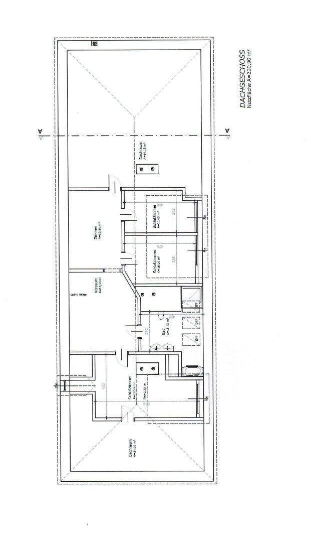 Grundriss des Dachgeschosses mit Schlafräumen und Dachschrägen.