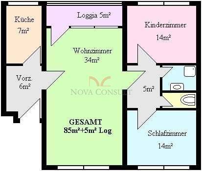 Detaillierter Grundriss der Wohnung mit Raumaufteilung und Flächenangaben in Quadratmetern.