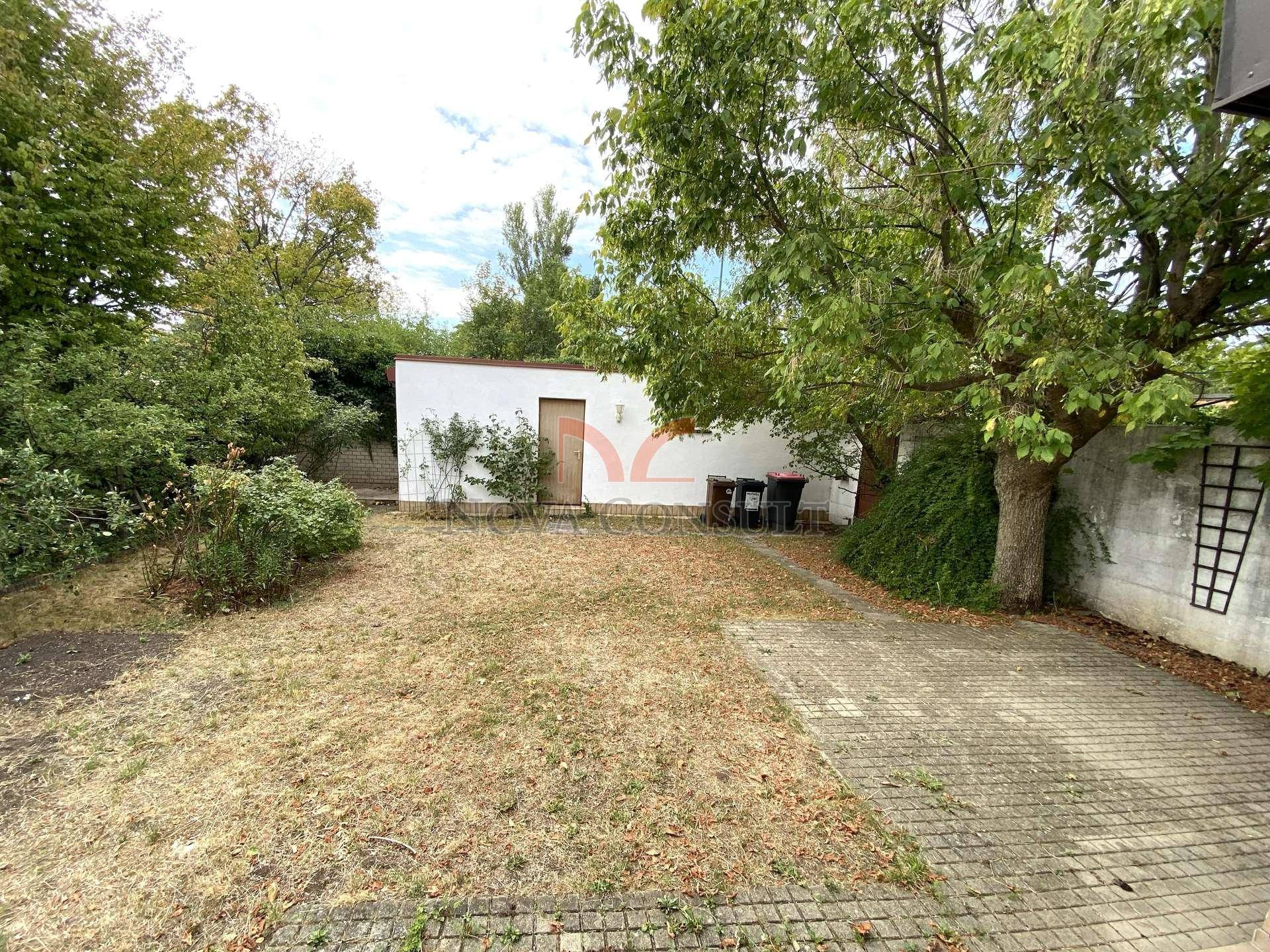 Garten mit Blick auf Garage