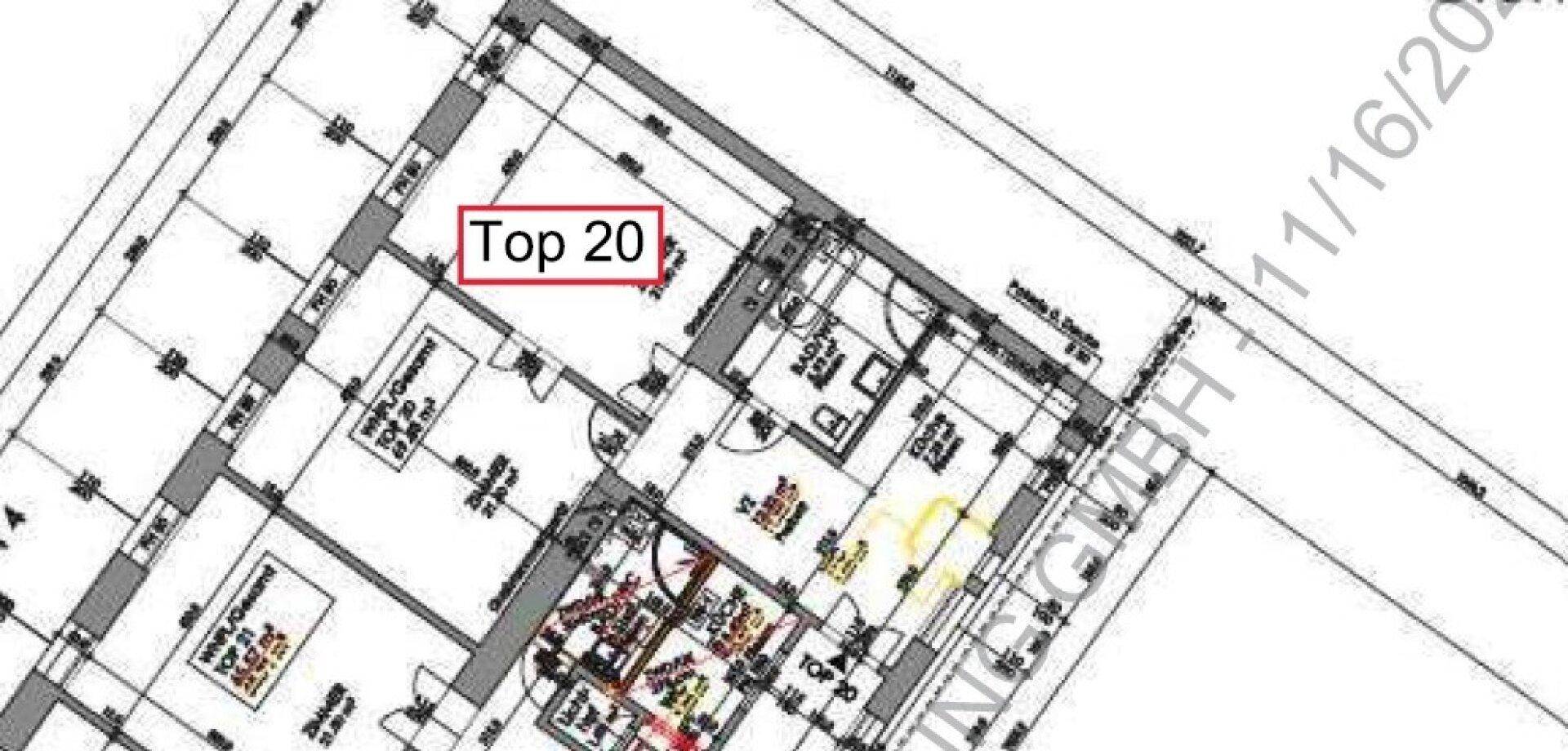 Ausschnitt eines Grundrisses mit Raumaufteilung und Kennzeichnung "Top 20".