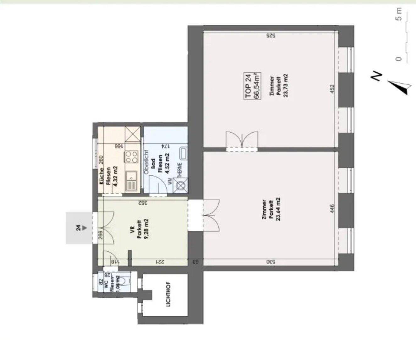 Detaillierter Grundriss der Wohnung mit Zimmeraufteilung und Flächenangaben.