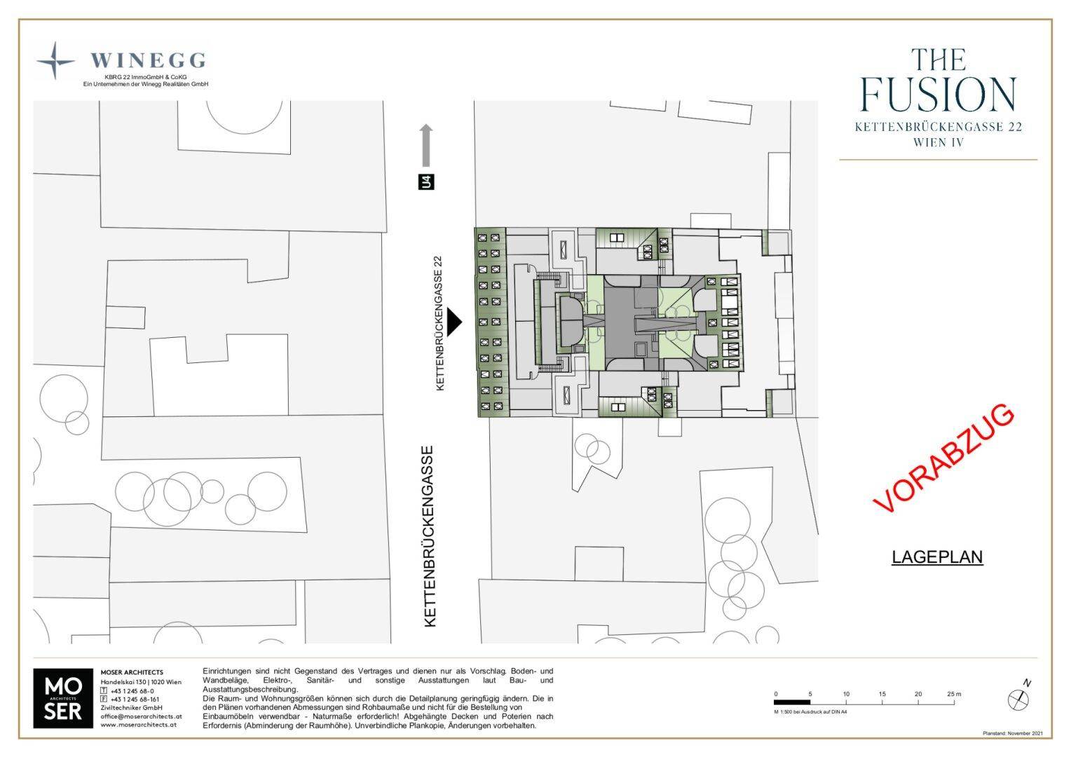 Lageplan des Gebäudekomplexes an der Kettenbrückengasse 22 in Wien IV.