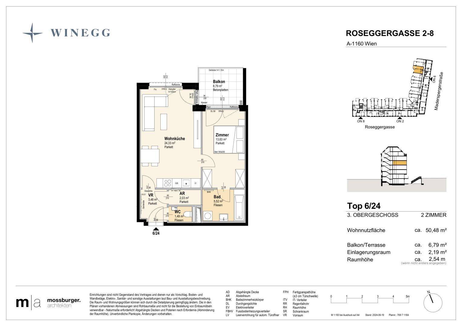 Grundriss einer 2-Zimmer-Wohnung im 3. Obergeschoss mit Balkon.