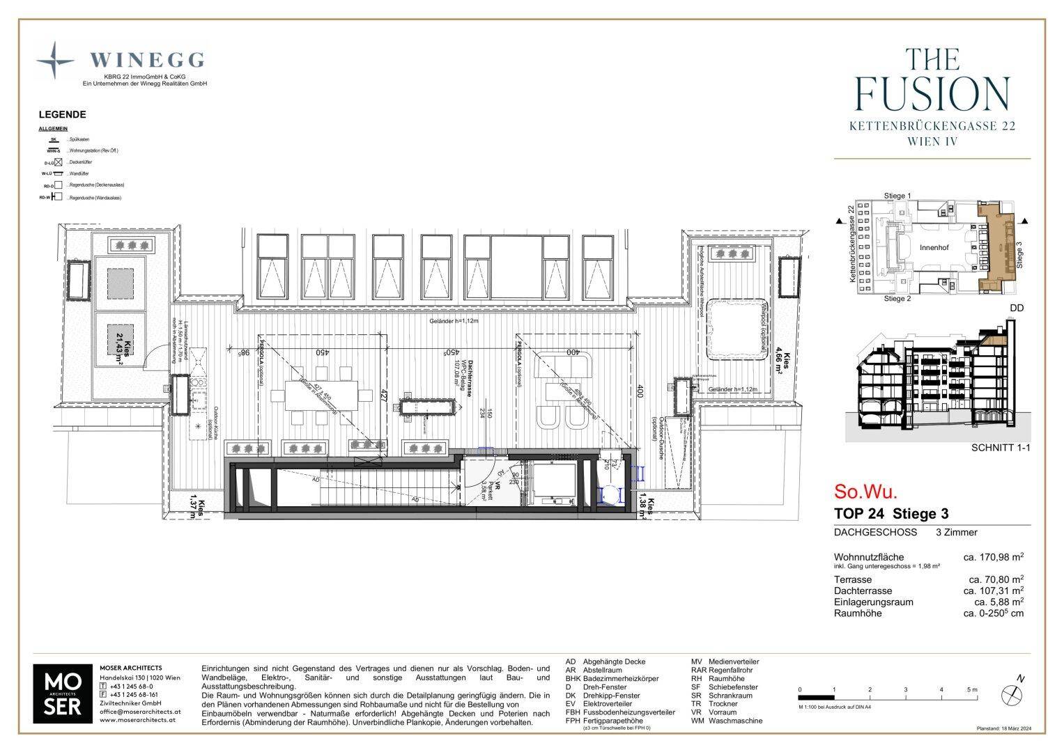 Grundriss des Dachgeschosses mit Wohnbereich, Essbereich und Zugang zu einer Dachterrasse.