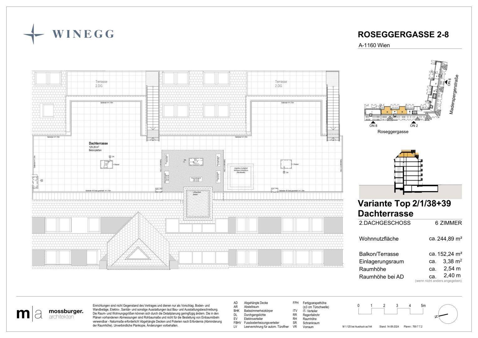 Grundriss der Dachterrasse mit verschiedenen Bereichen für Entspannung und Freizeitgestaltung.