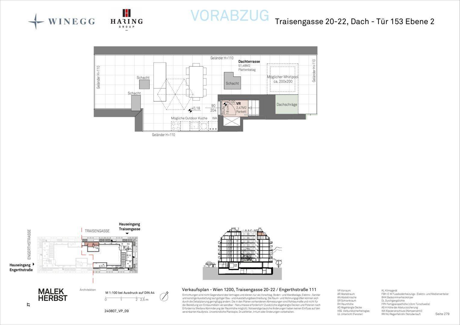 Grundriss der oberen Ebene mit großer Dachterrasse und optionaler Außenküche.
