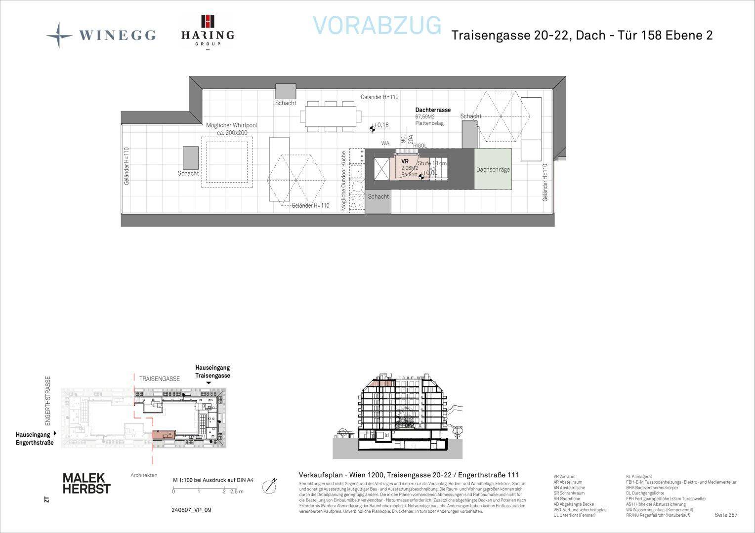 Grundriss der Dachterrasse mit großzügiger Außenfläche und potentiellem Whirlpool.