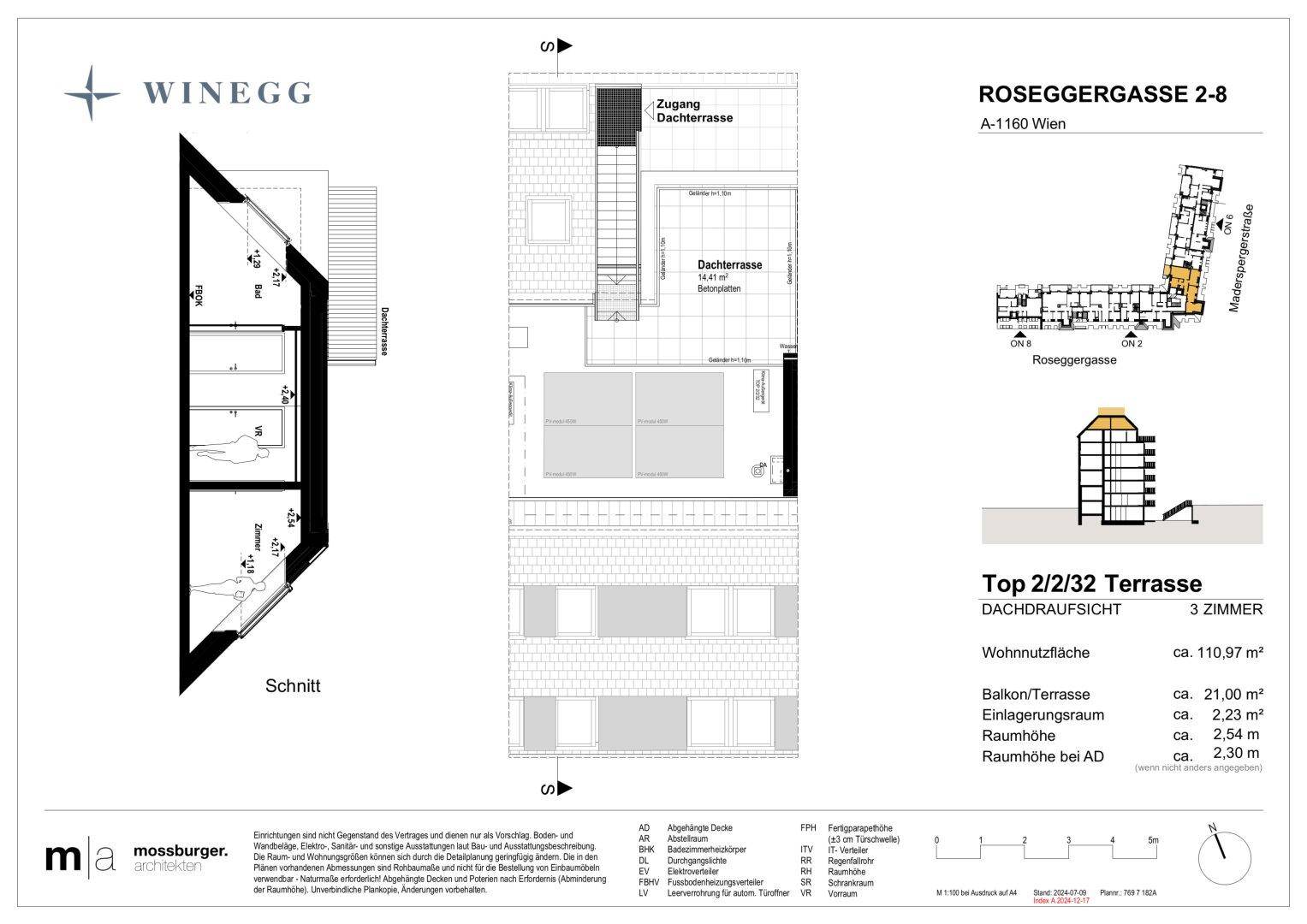 Dachaufsicht des 2. Dachgeschosses mit großer Dachterrasse und Zugang zum Wohnbereich.