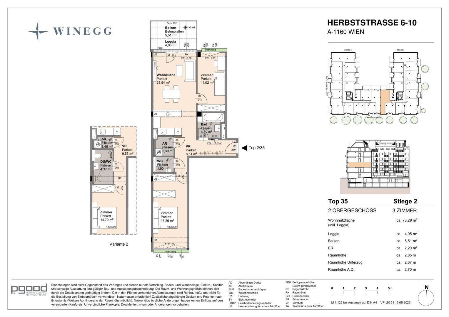 Grundriss einer Wohnung mit offenem Wohnbereich, Balkon und Loggia.