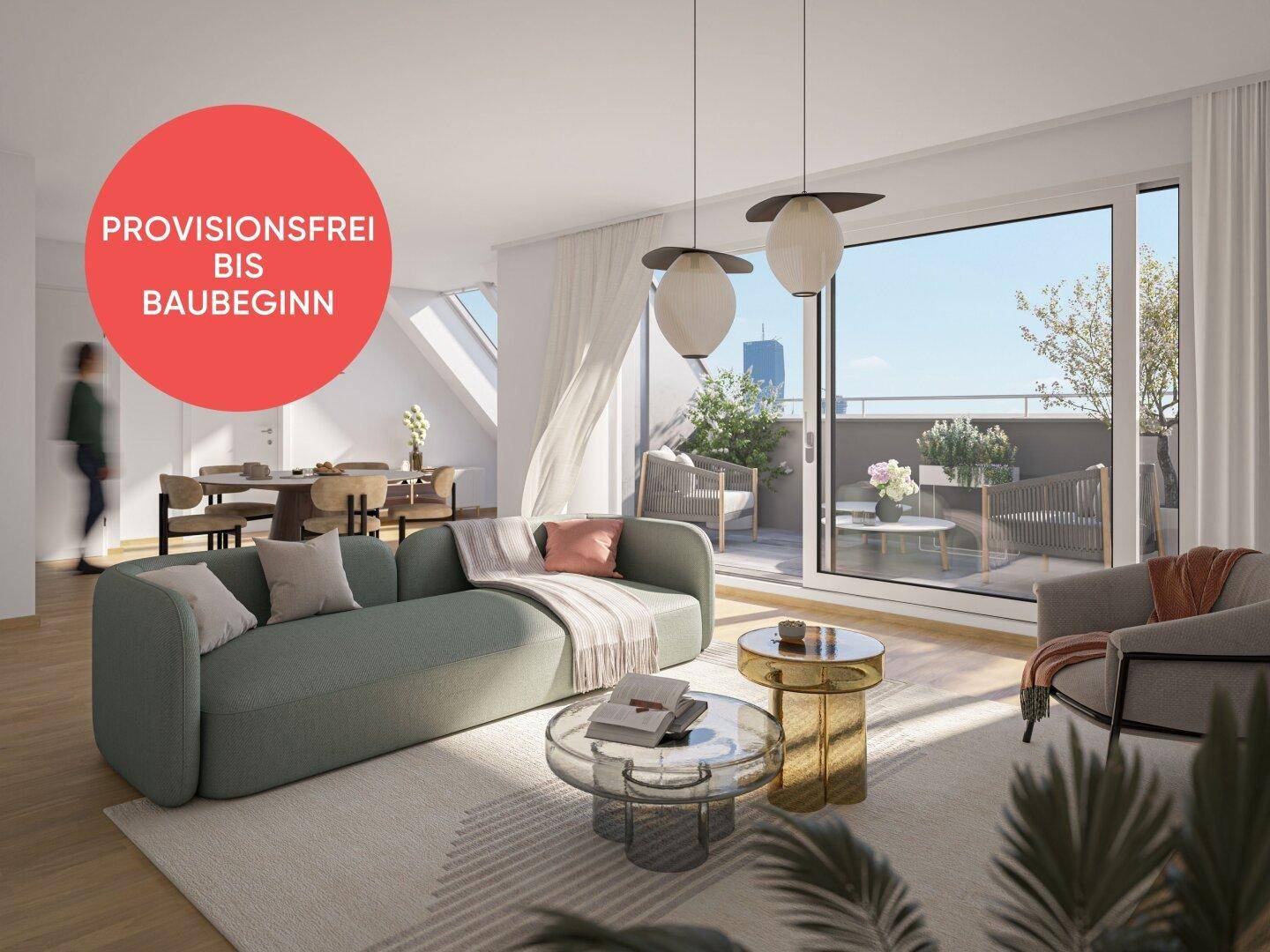 Stilvoller Wohn-Essbereich mit Zugang zu einer Terrasse und moderner Einrichtung.