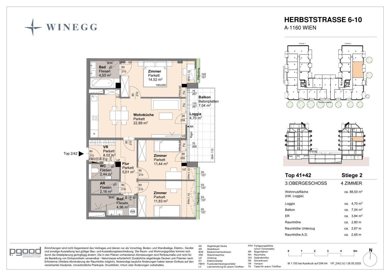 Detaillierter Grundriss einer 4-Zimmer-Wohnung mit Balkon und Loggia.