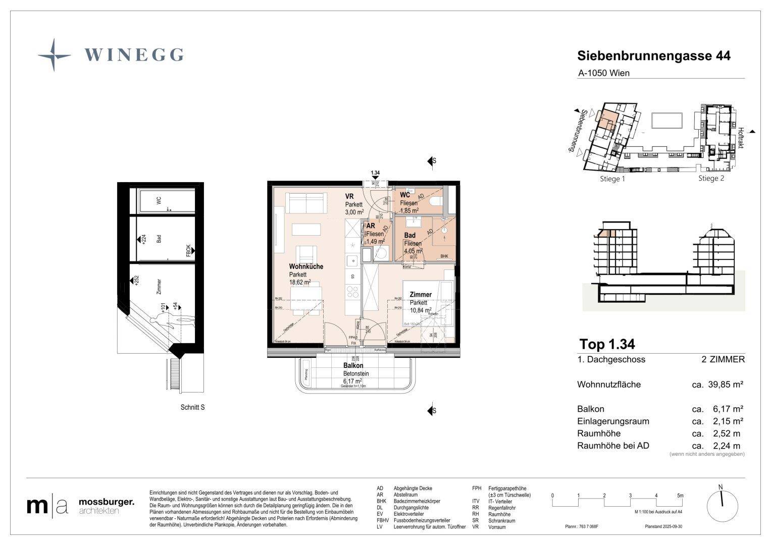 Detaillierter Grundriss einer 2-Zimmer-Wohnung mit Balkon und klarer Raumaufteilung.