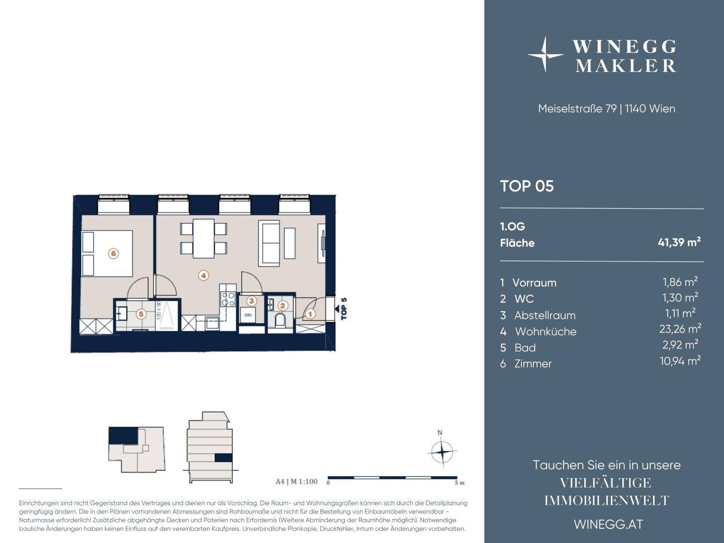 Detaillierter Grundriss der Wohnung Top 05 mit Raumaufteilung und Flächenangaben.