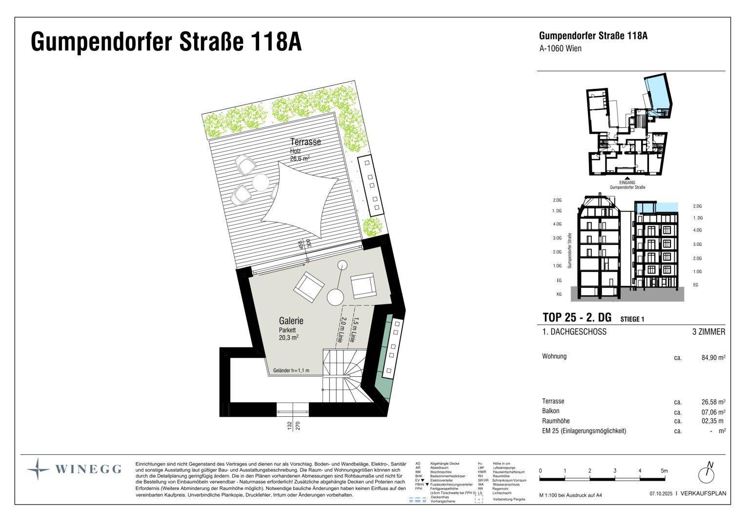 Grundriss der oberen Ebene mit Galerie und großer Dachterrasse.