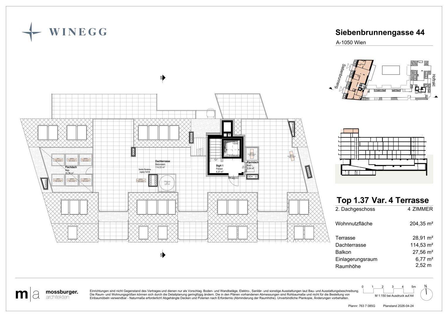 Übersichtsplan des 2. Dachgeschosses mit Fokus auf die großzügigen Terrassen und Balkone.