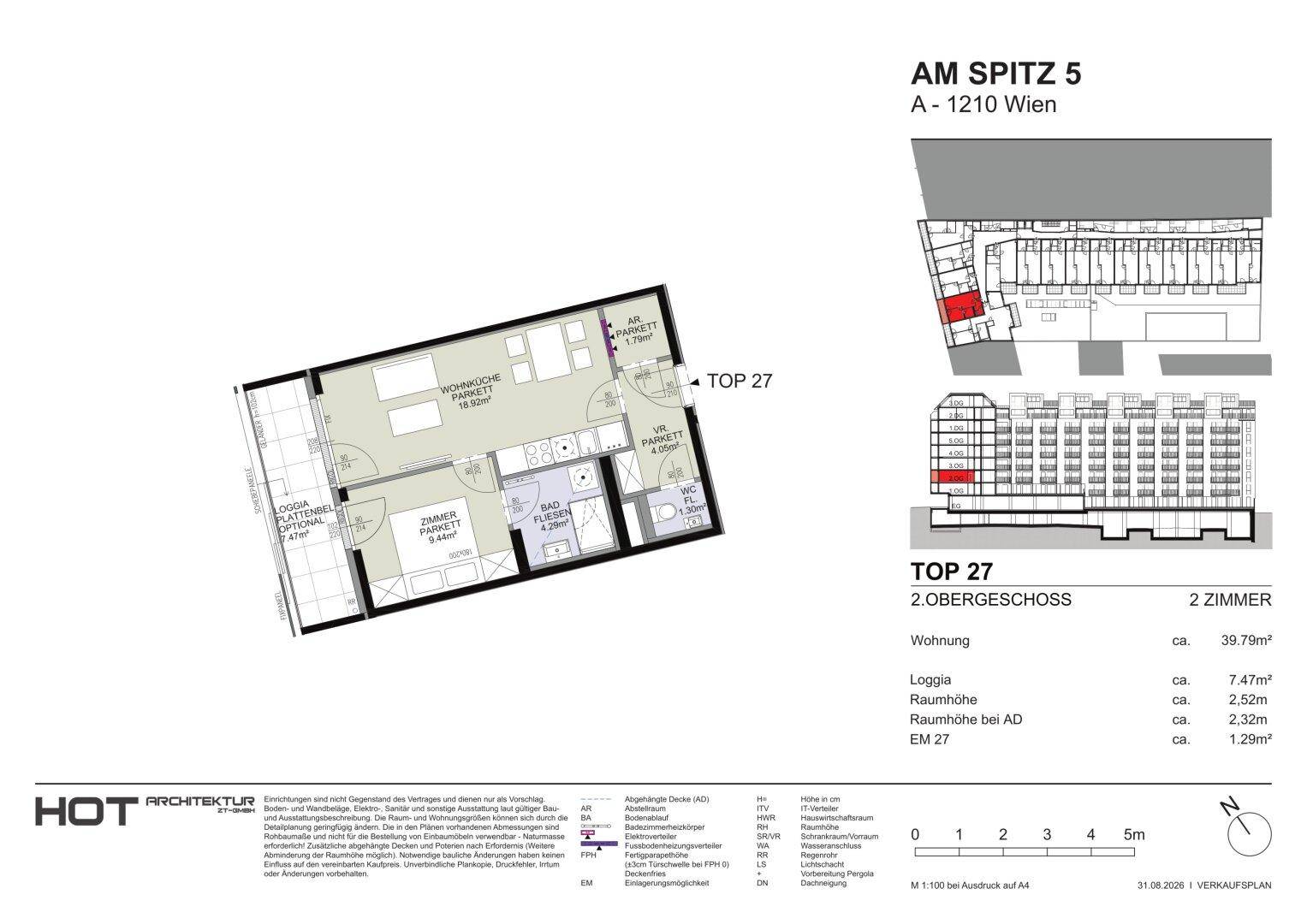Grundriss einer Zweizimmerwohnung im zweiten Obergeschoss mit Loggia.