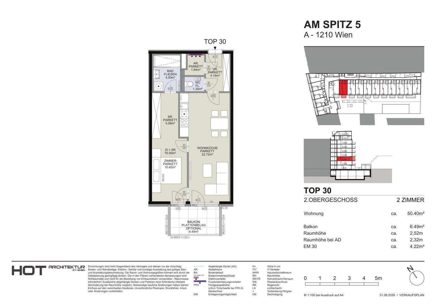 Grundriss einer 2-Zimmer-Wohnung im 2. Obergeschoss mit Balkon.