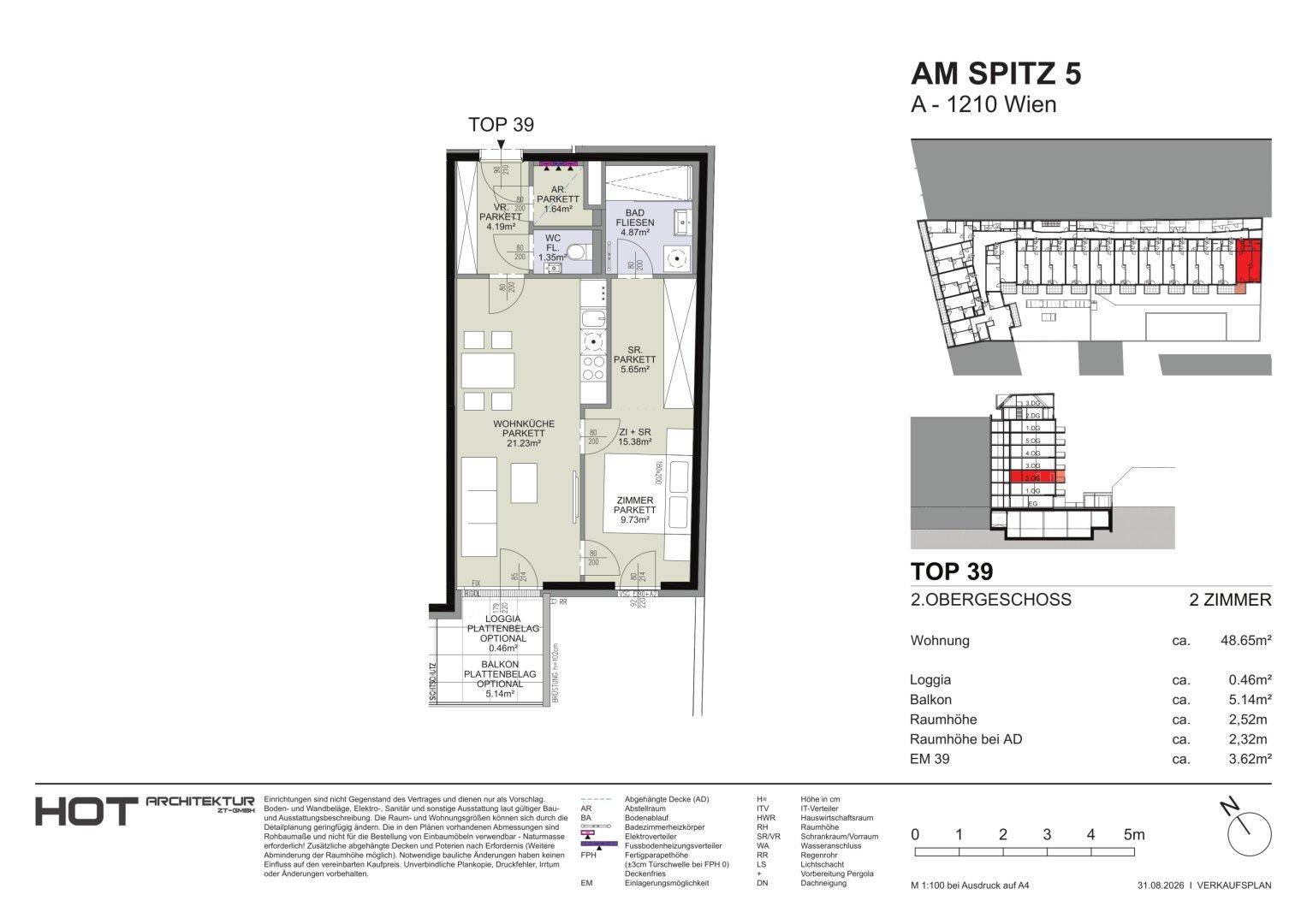 Grundriss einer 2-Zimmer-Wohnung mit Balkon und offener Wohnküche.