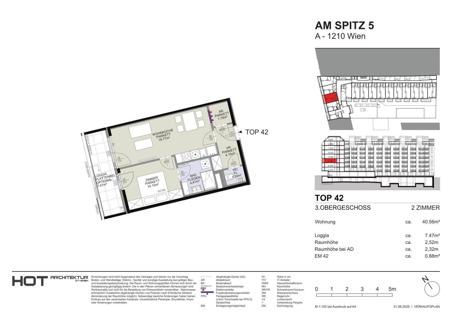 Grundriss einer Wohnung im 3. Obergeschoss mit Loggia und offenem Wohnbereich.