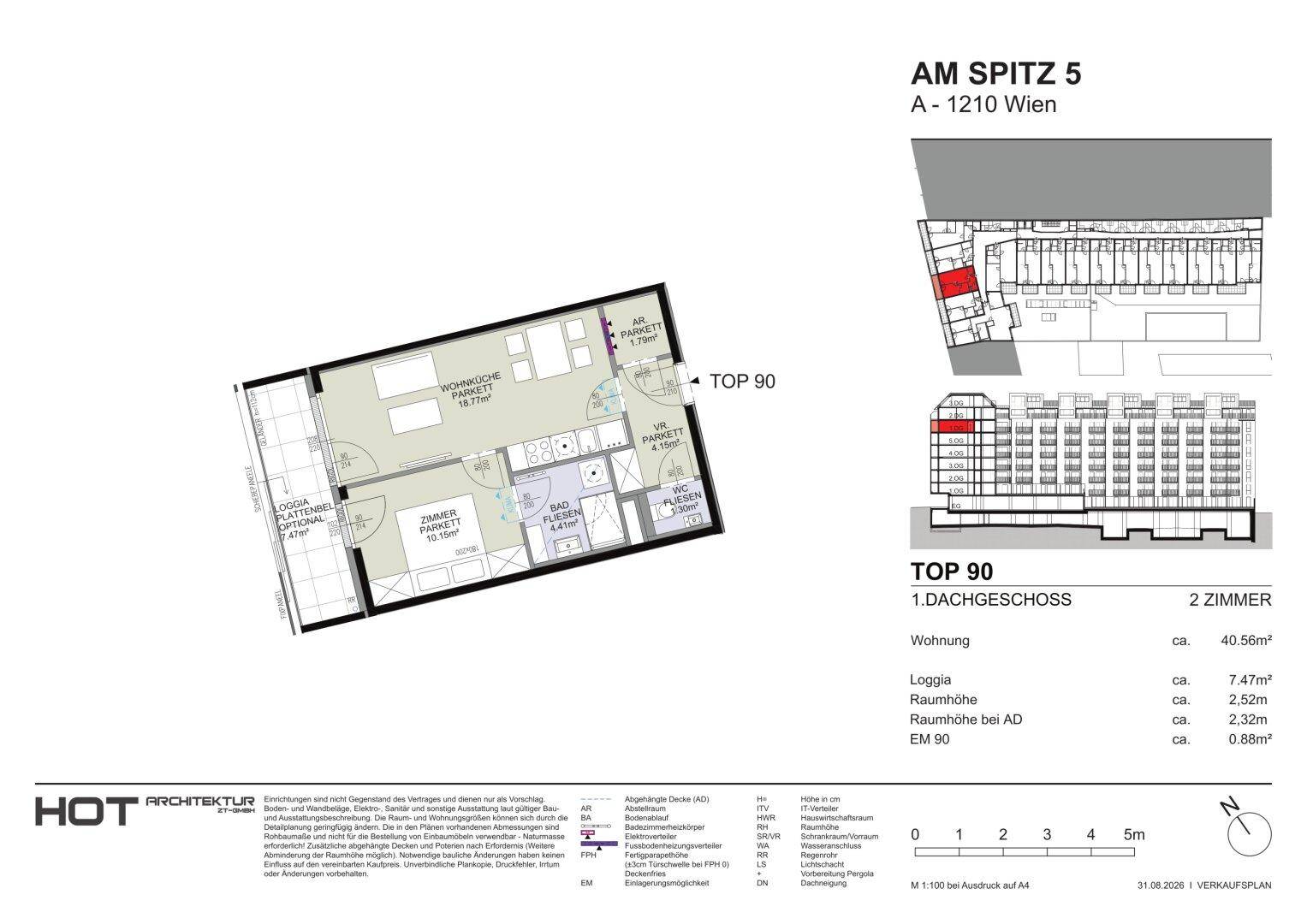 Grundriss einer Wohnung mit zwei Zimmern, Loggia und offener Wohnküche.
