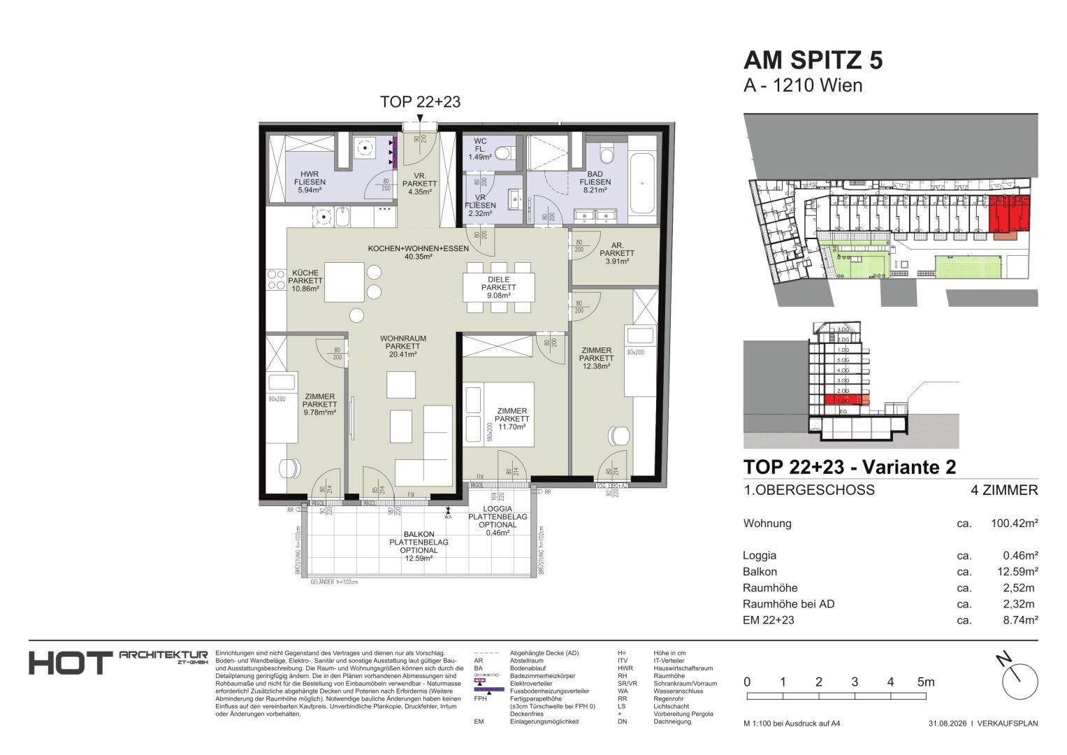 Grundriss für eine 4-Zimmer-Wohnung mit Balkon und offener Wohnküche.