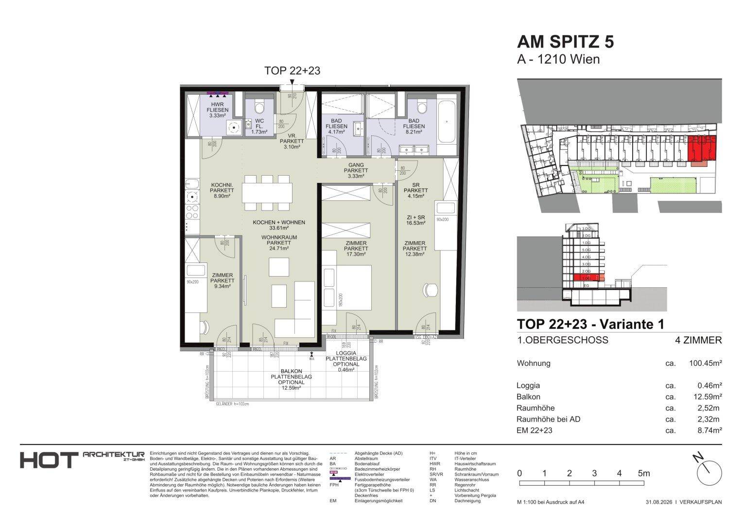 Grundriss für eine 4-Zimmer-Wohnung mit Balkon und separater Küche.