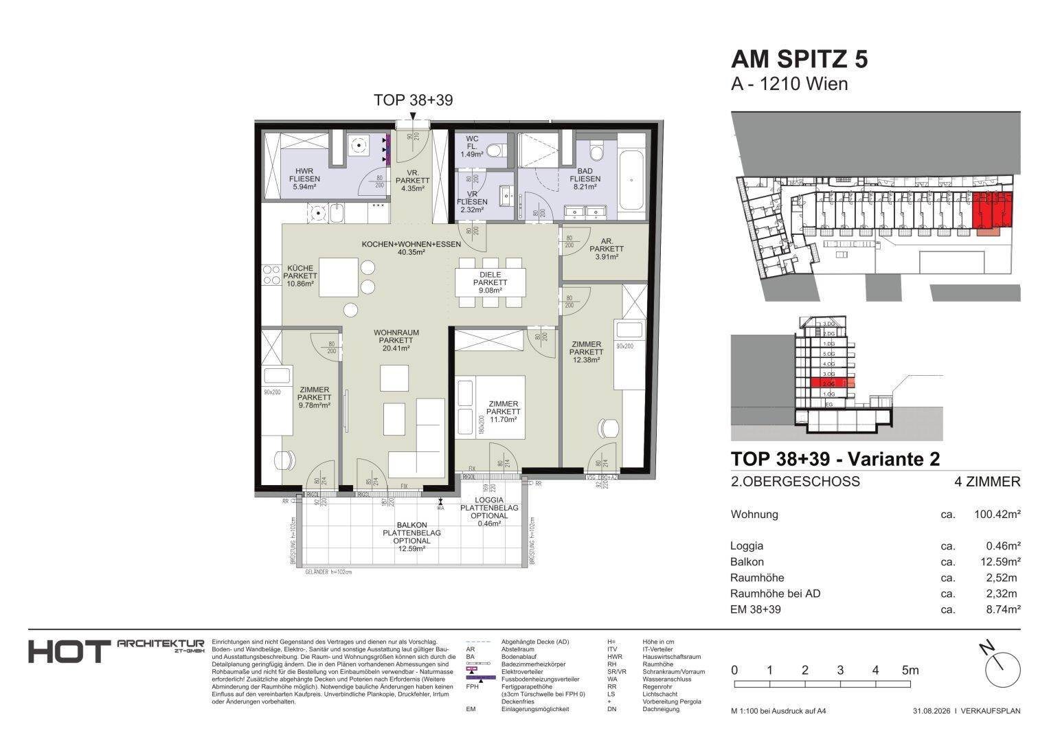 Grundriss für eine 4-Zimmer-Wohnung mit Balkon und offener Wohnküche.