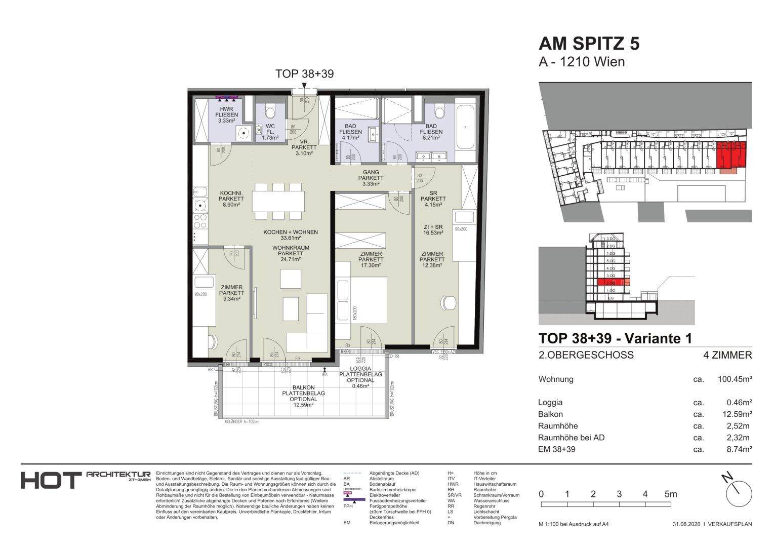 Grundriss für eine 4-Zimmer-Wohnung mit Balkon und offener Wohnküche.