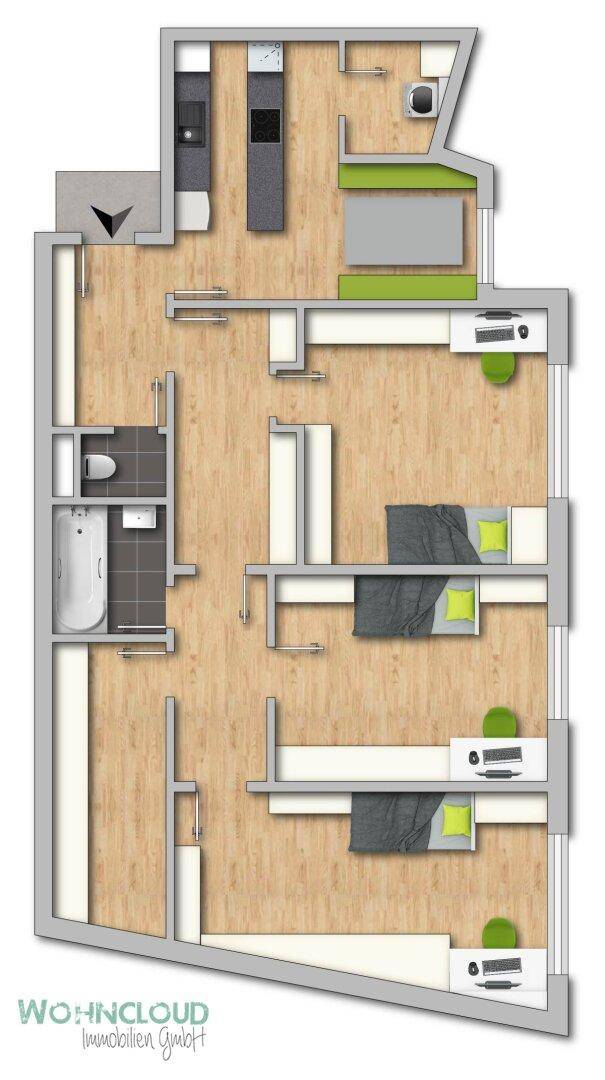 VARIANTE WG-tauglich - 3 ZIMMER und EXTRA WOHNKÜCHE