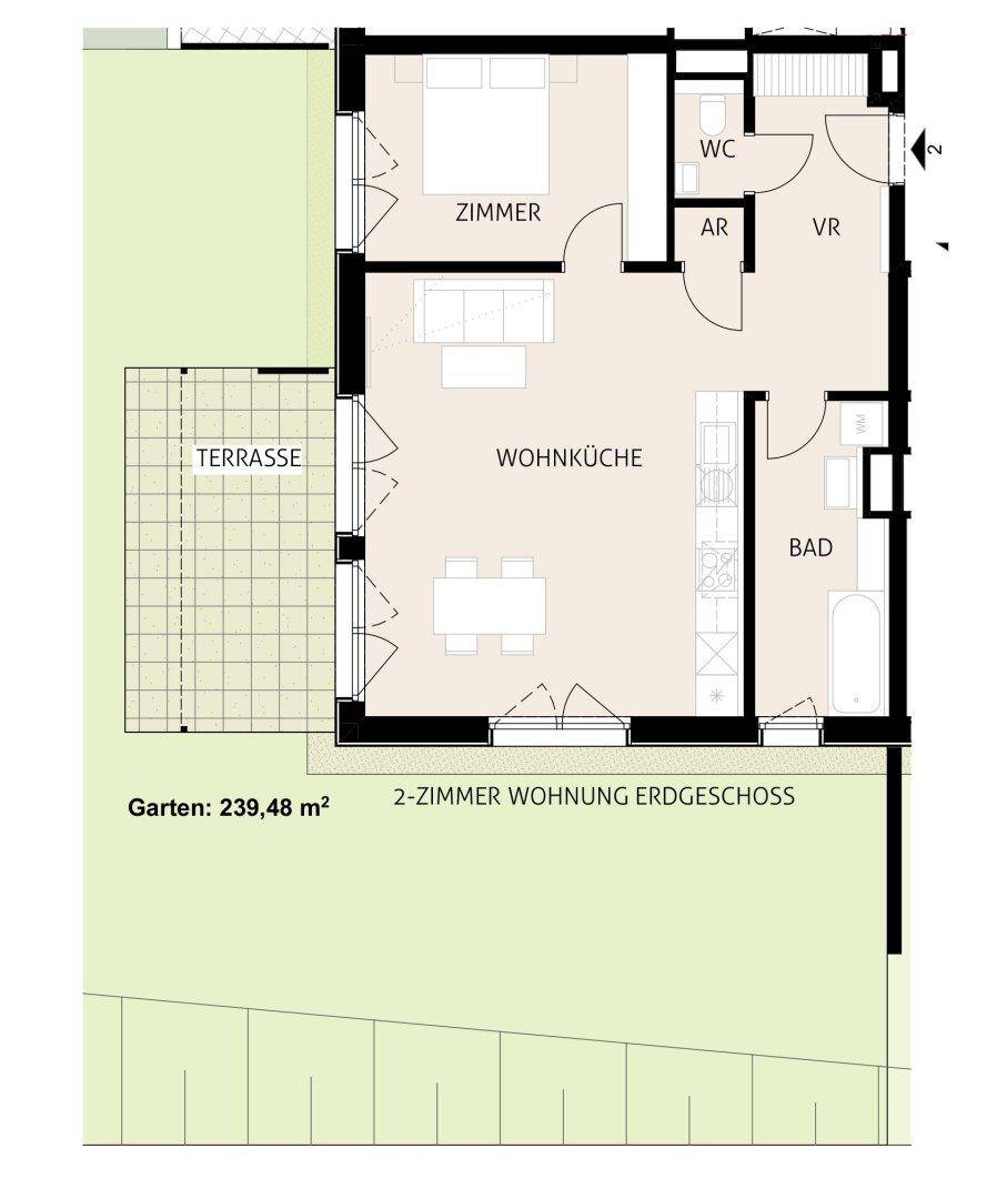 Grundriss Gartenwohnung, Gießhübl, Lehner & Trompeter Bauträger