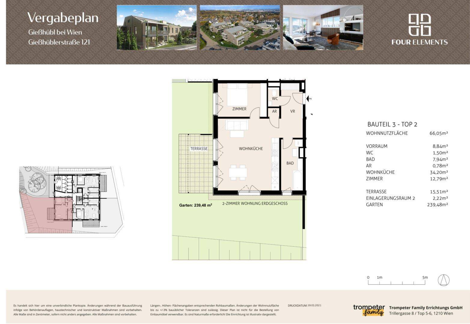 Grundriss Gartenwohnung, Gießhübl, Trompeter Family