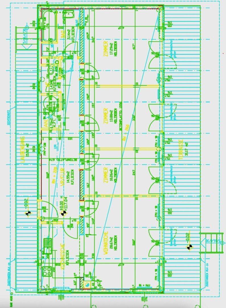 Detaillierter Grundrissplan des Hauses mit Raumaufteilung und Flächenangaben.