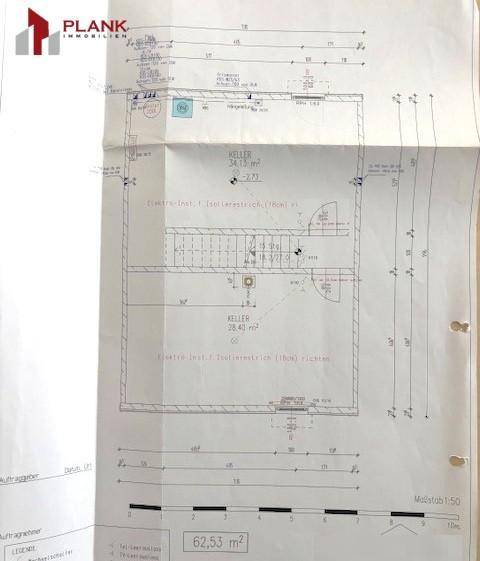 Grundriss des Kellergeschosses mit zwei separaten Kellerräumen.