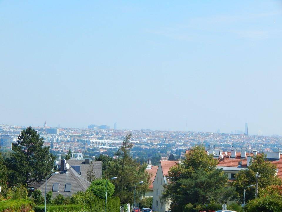 Weitläufiger Blick über eine Stadtlandschaft mit vielen Dächern und Gebäuden am Horizont.