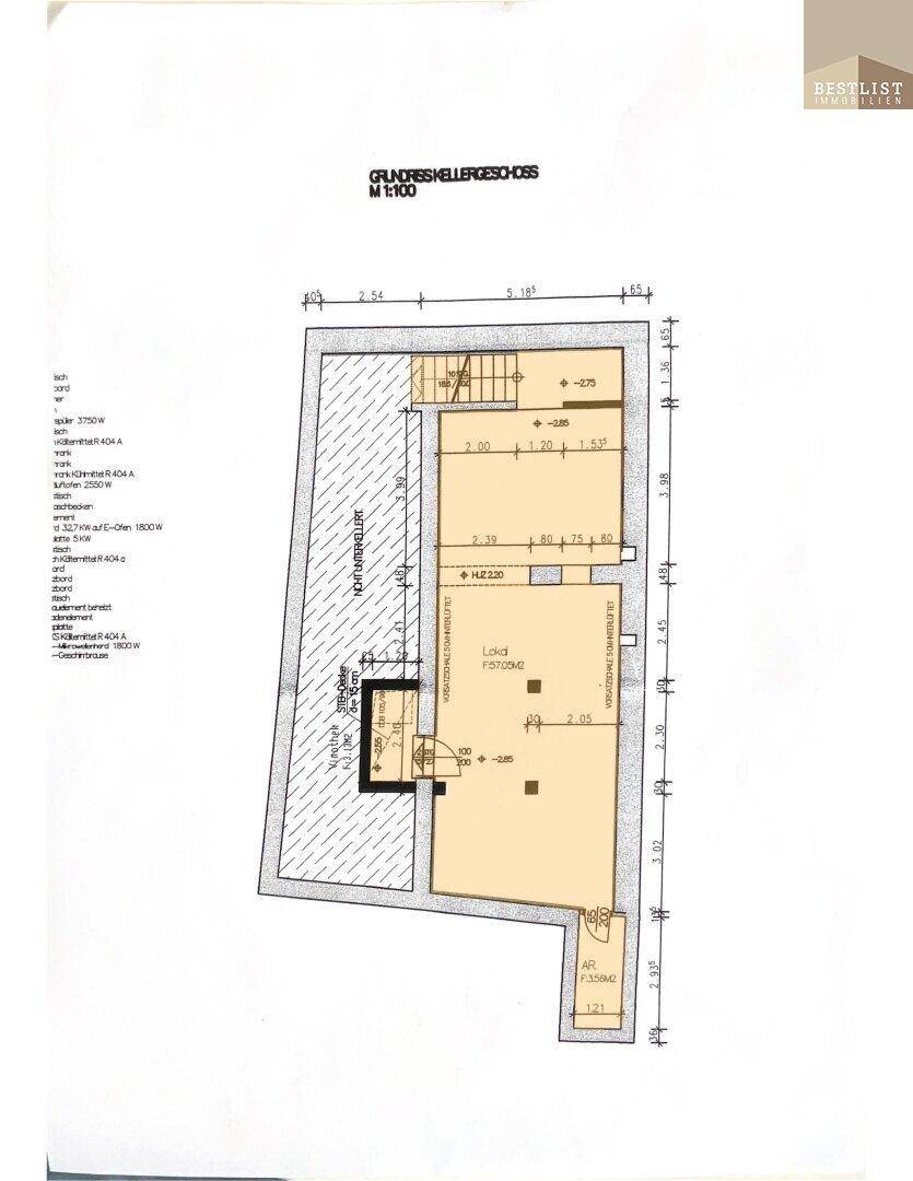 Grundriss des Kellergeschosses mit Lagerflächen.