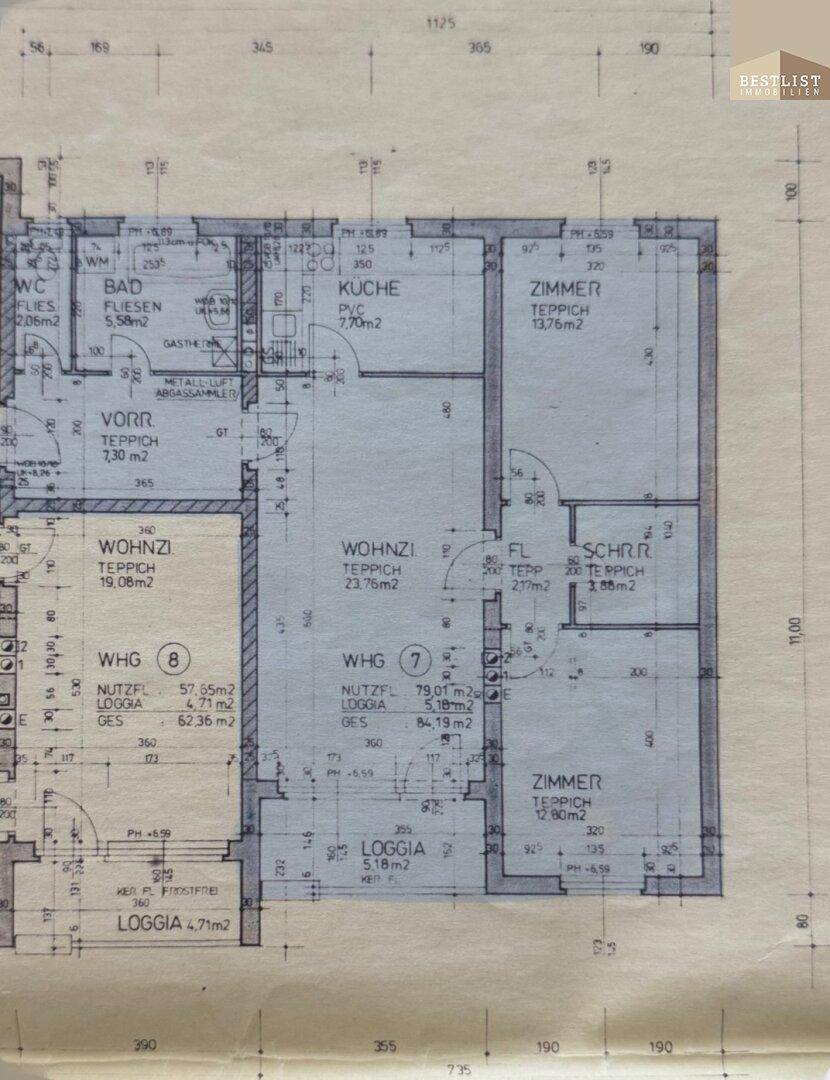 Detaillierter Grundriss der Wohnung mit Raumaufteilung und Flächenangaben.