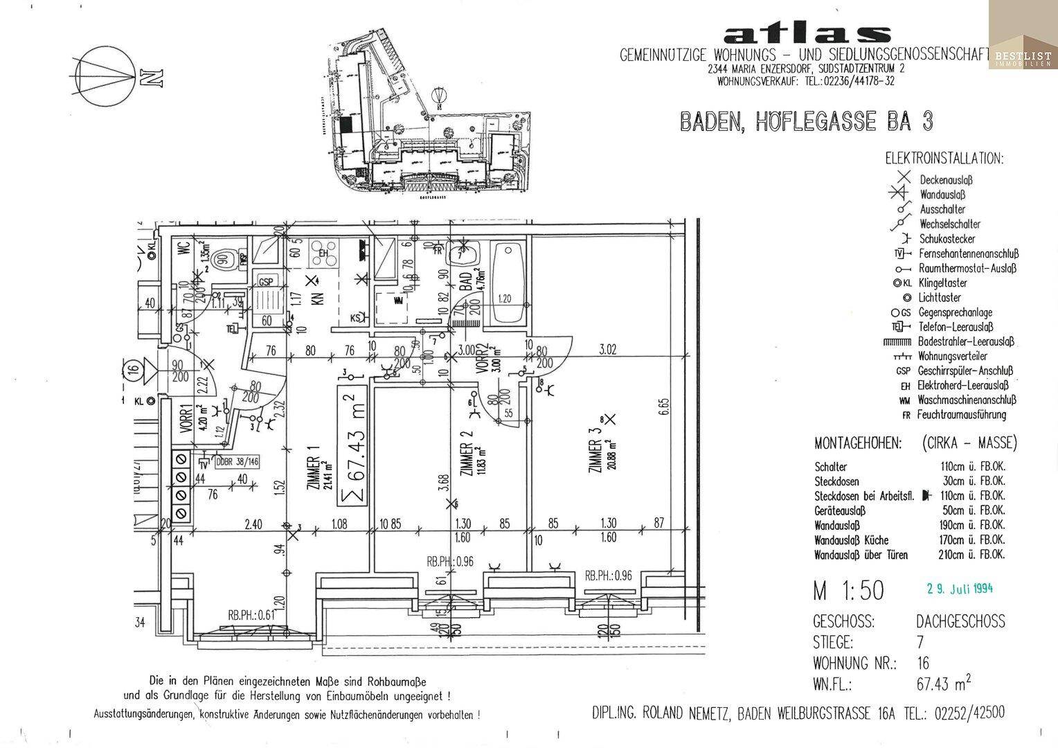 Detaillierter Grundriss der Wohnung mit Zimmeraufteilung und Flächenangaben.