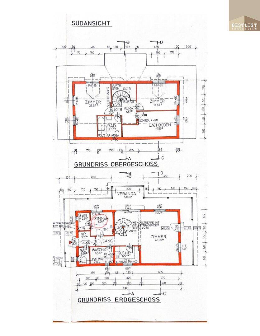 Grundrisspläne für Erdgeschoss und Obergeschoss mit Raumaufteilung und Maßen des Hauses.