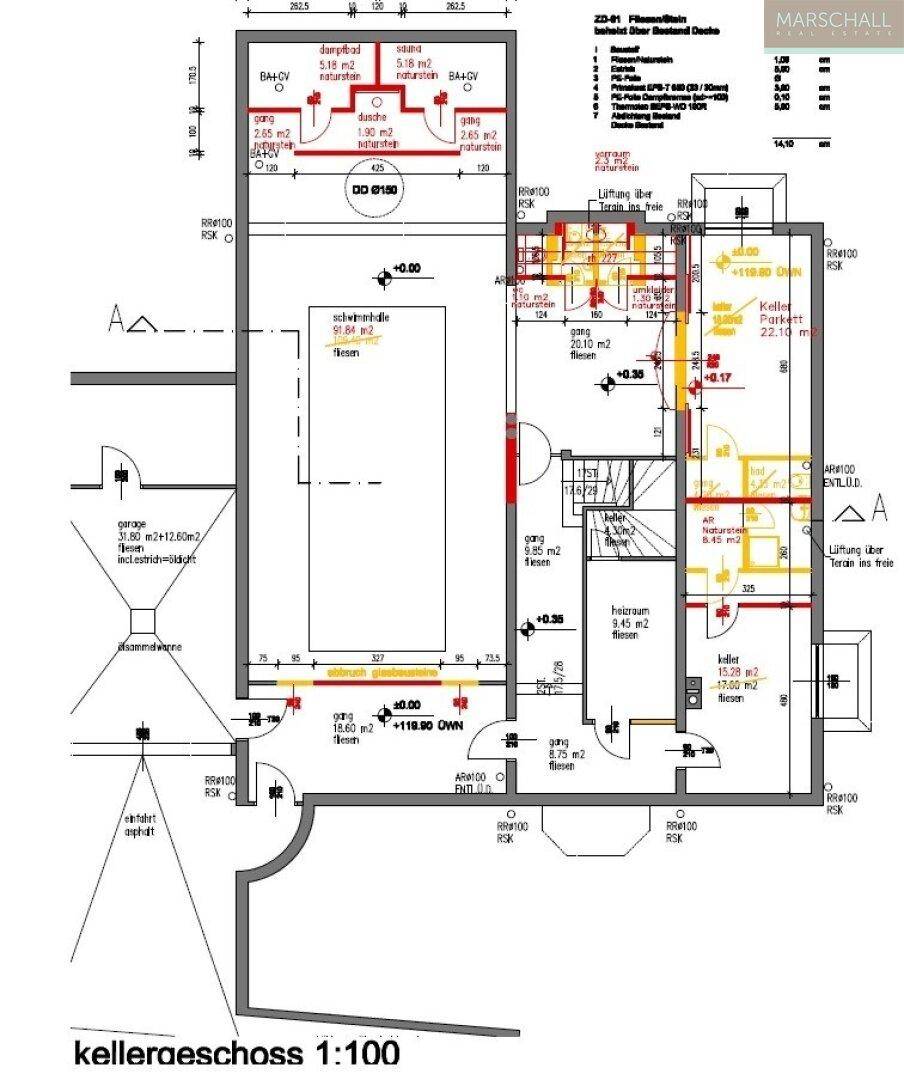 Grundriss des Kellergeschosses mit Garage, Abstellräumen und weiteren Nutzflächen, übersichtlich dargestellt.