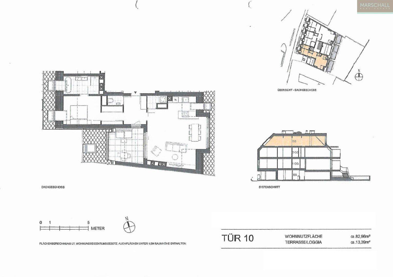 Grundriss des Dachgeschosses mit Wohnnutzfläche und Terrasse/Loggia.