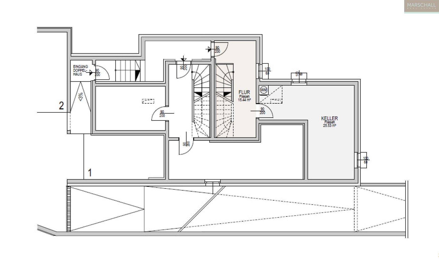 Grundriss des Kellergeschosses mit Abstellraum und Treppenhauszugang.