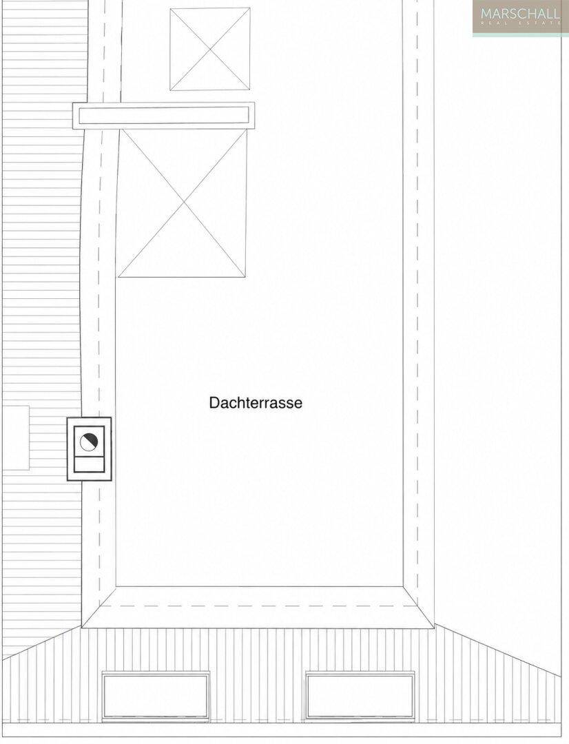 Grundriss der Dachterrasse mit großzügiger Fläche für Outdoor-Aktivitäten.