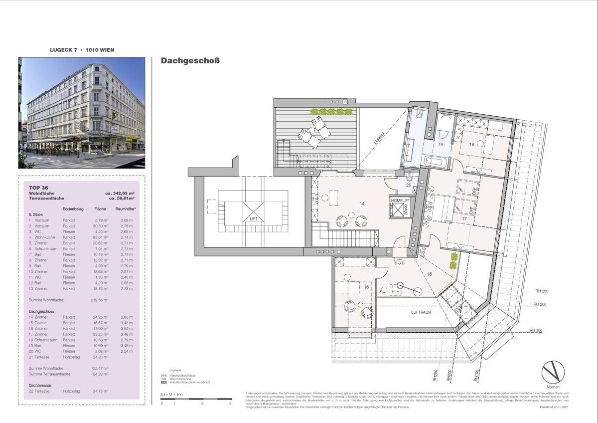 Grundriss des Dachgeschosses mit offener Raumgestaltung und Terrassenzugang.